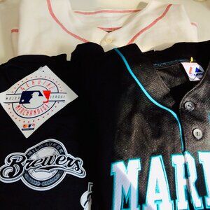 Genuine MLBPA Marlins, Johnny Bench, & National League Club Shirts Size 2X & L